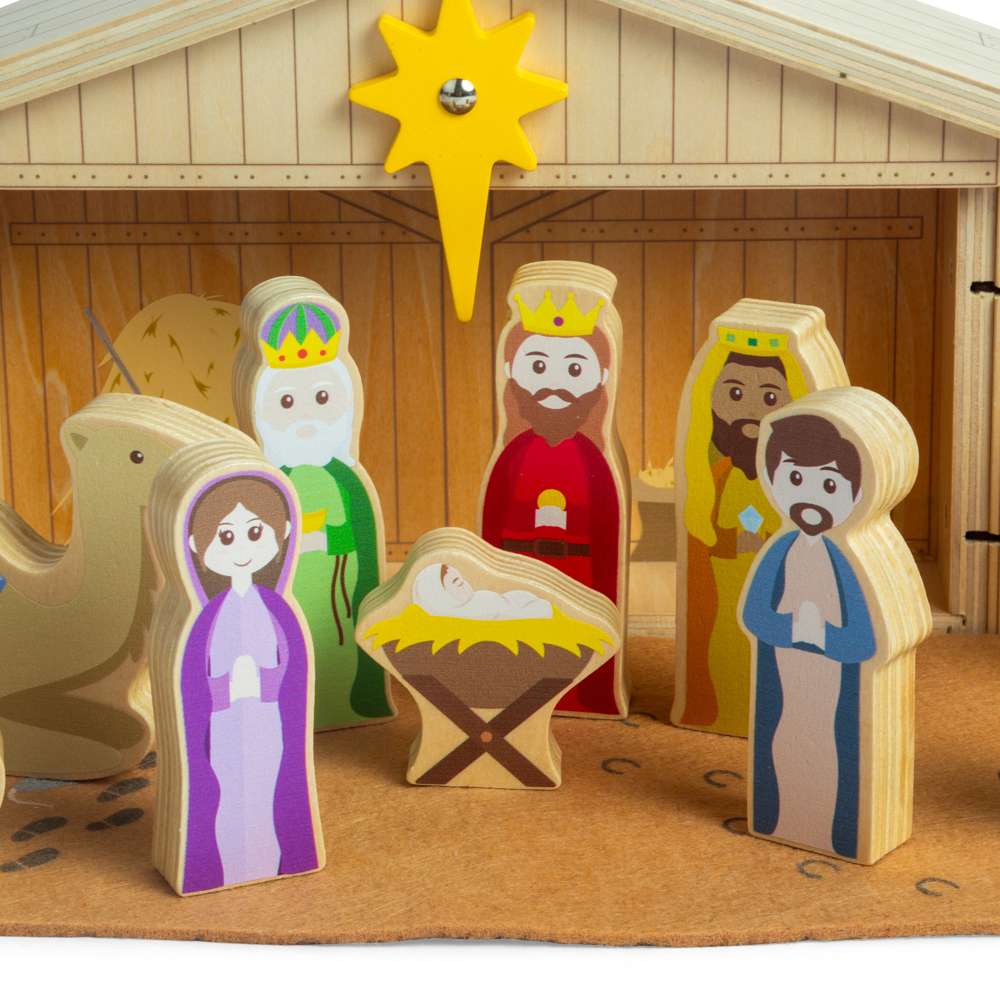 Christmas 13pc Traditional Wooden Nativity Set for Kids