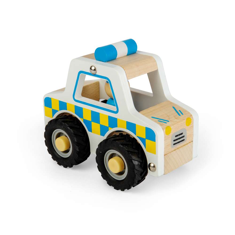 Mini Police Car - Wooden Vehicle Toy, Role Play Cars for Toddlers