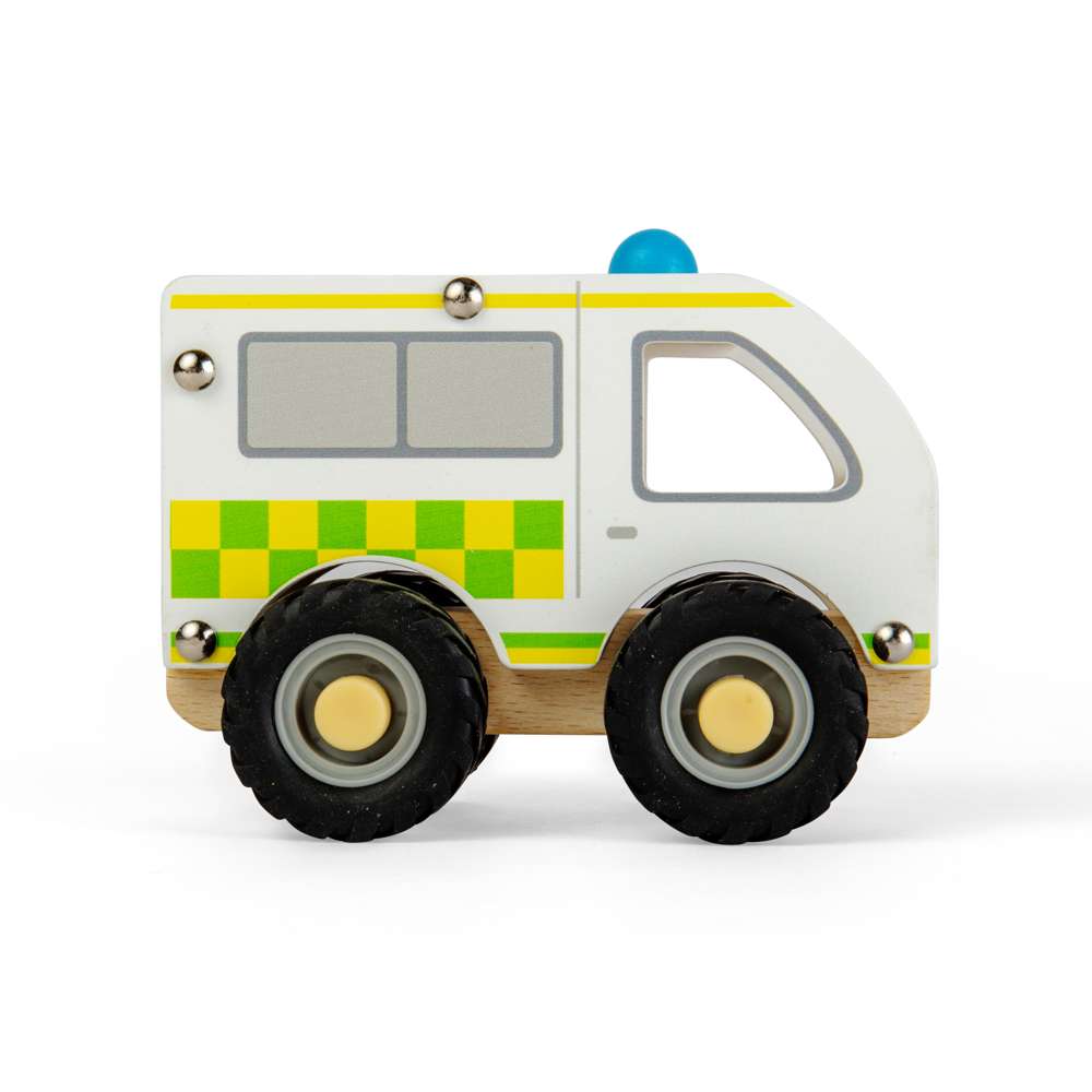 Bigjigs Toys Mini Ambulance - Emergency Services Toy, Children's Wooden Vehicles