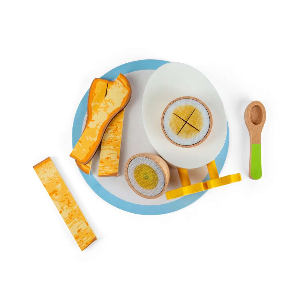 Bigjigs Toys Dippy Egg -Wooden Play Food Set, Pretend Breakfast Playset for Kids