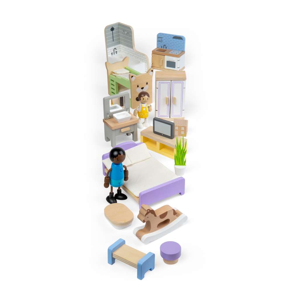 Dolls House Furniture Set- Kids Wooden Doll House Accessories Pack