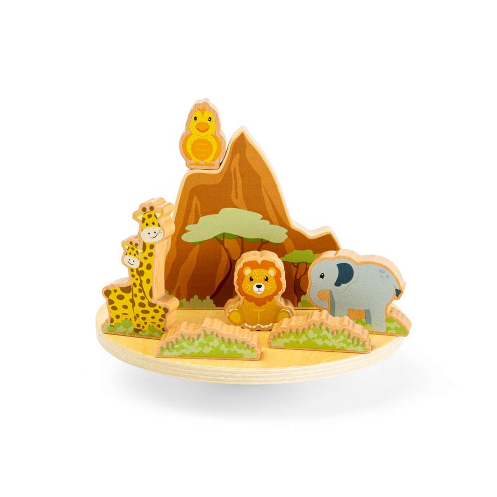 Bigjigs Toys Safari Wobble Board- Toddler Balance Toy with Wooden Safari Animals
