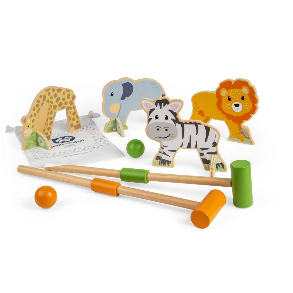 Jungle Croquet- Wooden Animal Themed Outdoor & Indoor Game for Kids