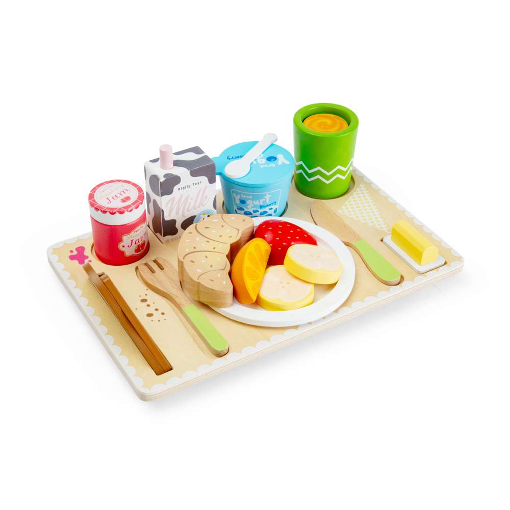 Breakfast in Bed Tray - Wooden Play Food Set, 19 Pcs Kids Playset