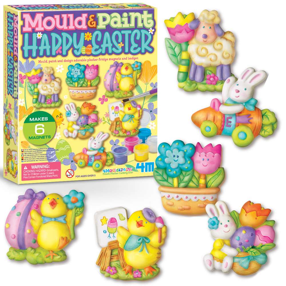 4M Mould & Paint Happy Easter- Clay Magnet Making Kit for Kids, Spring Craft Set